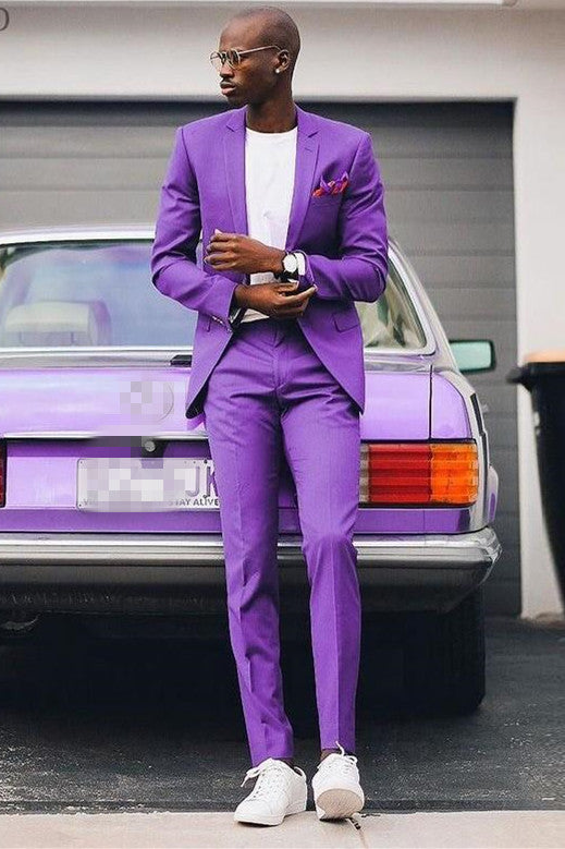 Koscy Elegant Purple Homecoming Prom Suit with Notched Lapel for Men