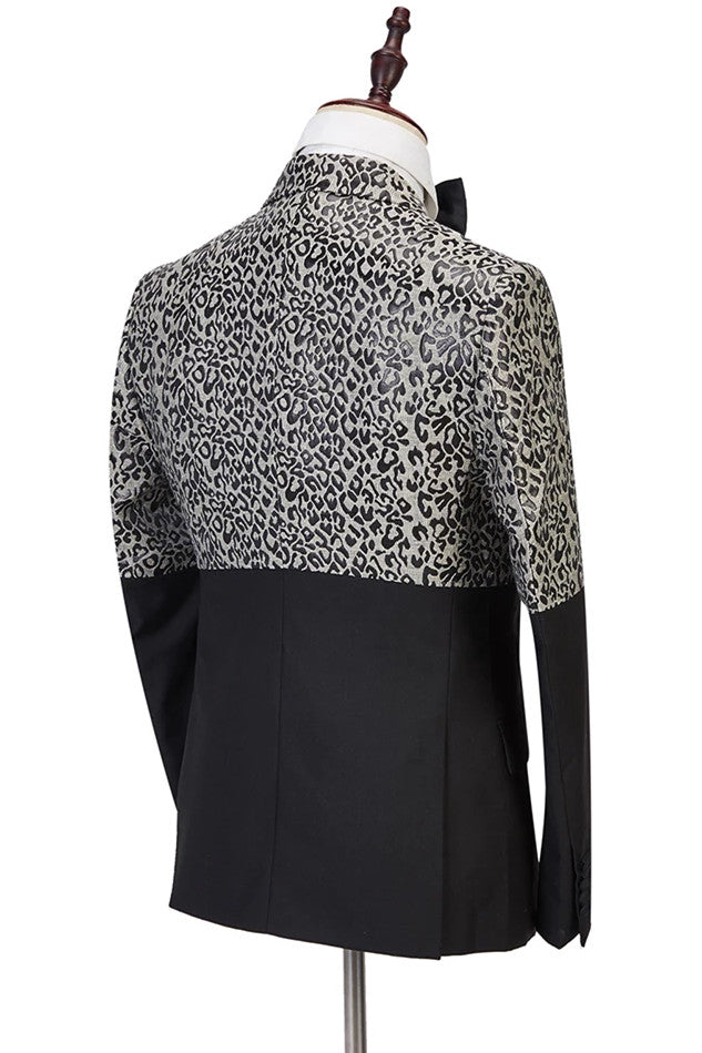 Koscy Stylish Black Leopard Print Double-Breasted Outfit for Men