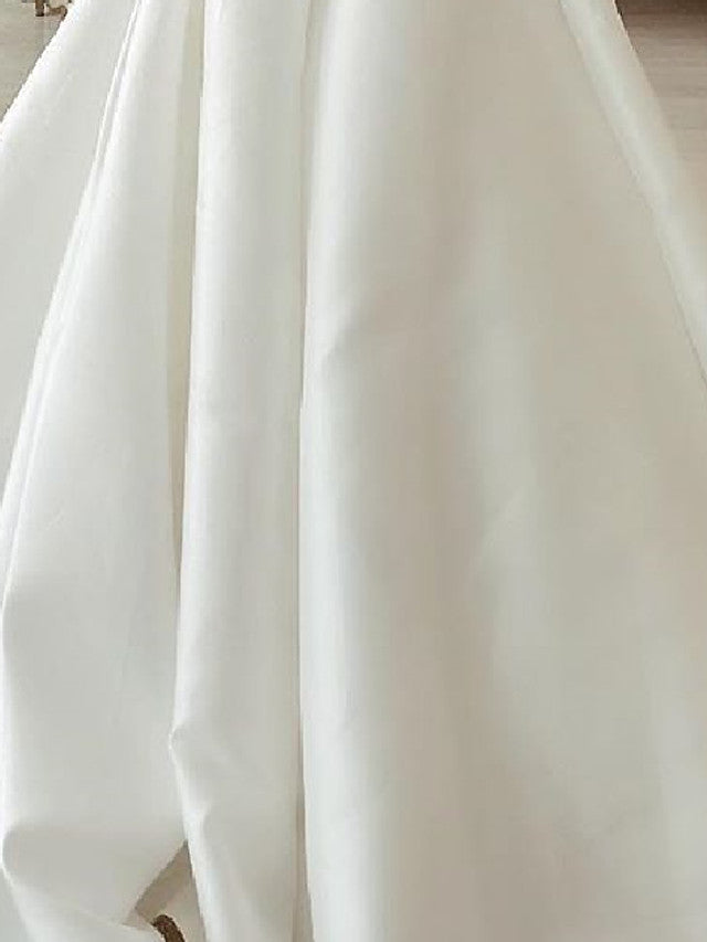 Bmbride A-Line Wedding Dresses Strapless Sweep Brush Train Stretch Satin Sleeveless Country Plus Size