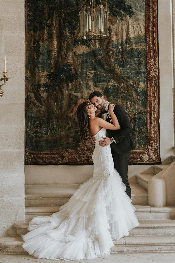 Bmbride Vintage Mermaid Sweetheart Tulle Wedding Dresses with Lace