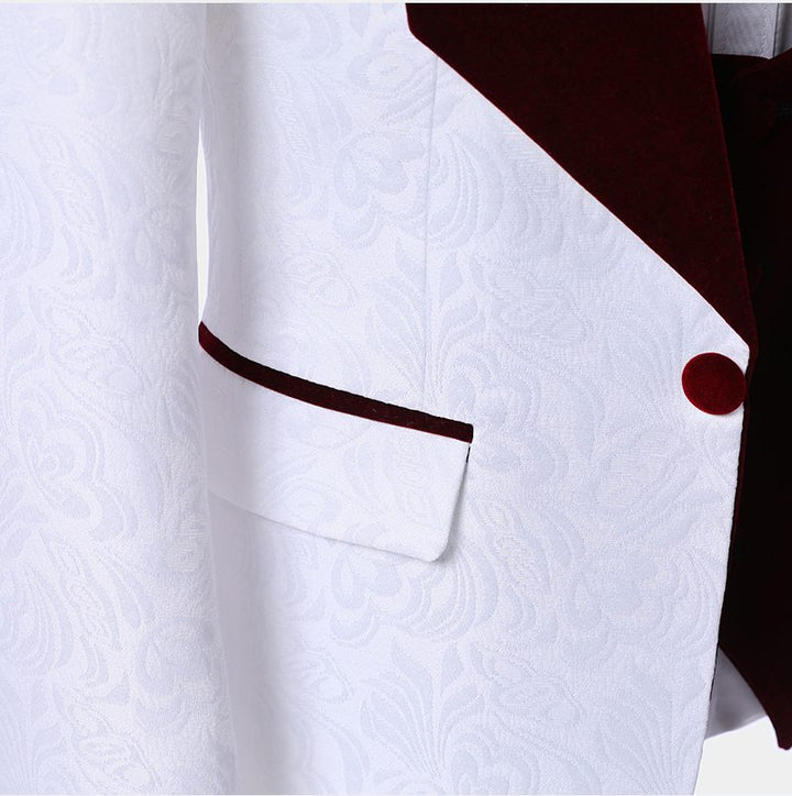 Koscy Burgundy Jacquard Wedding Suit - White Jacquard for Groom 2024, Online