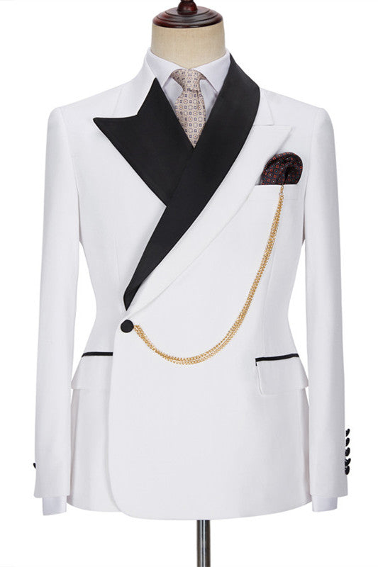 Koscy Adonis White Peaked Lapel Bespoke Wedding Suit for Men’s Parties