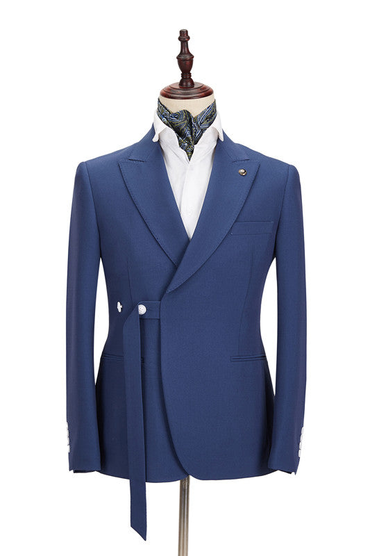 Koscy Stylish Dark Blue Groomsmen Outfit with Peaked Lapel