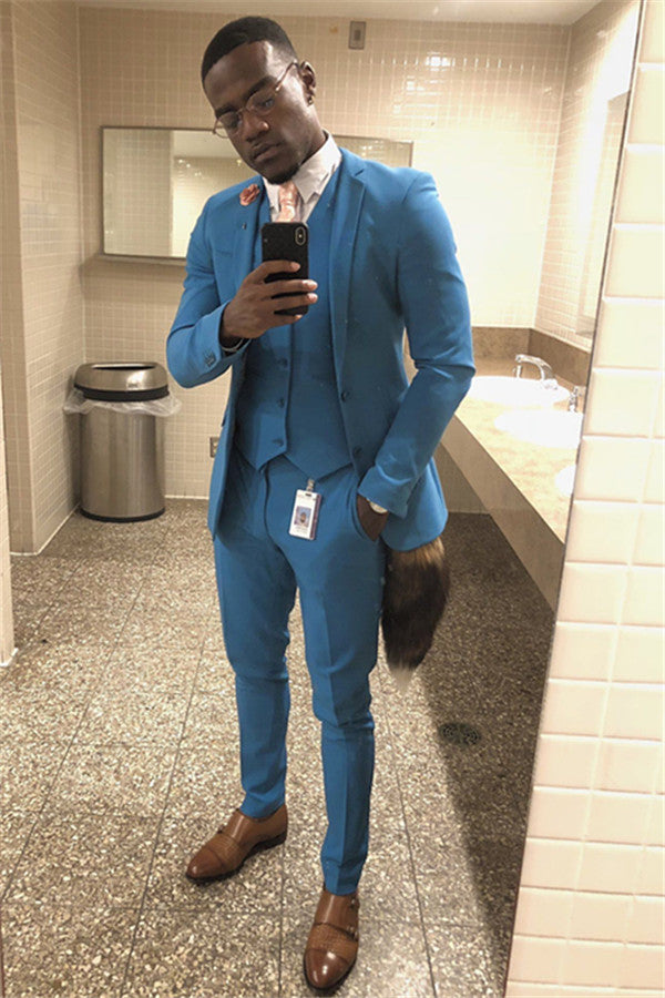 Koscy Ocean Blue Handsome Homecoming Prom Suit for Boy, 3 Pieces with Notch Lapel