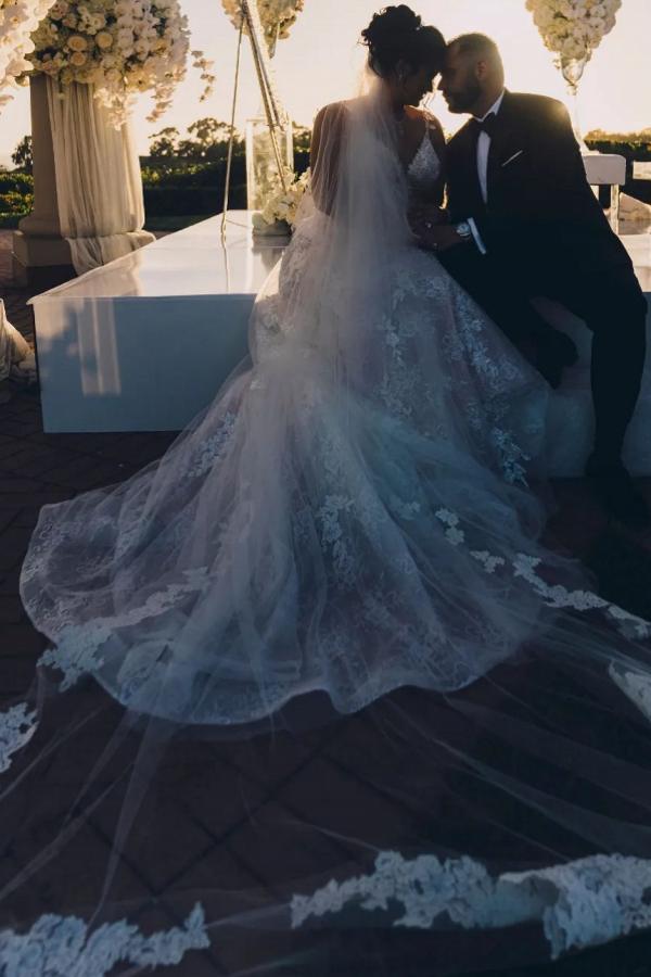 Bmbride Romantic A-line Sweetheart Tulle Floral Lace Wedding Dress