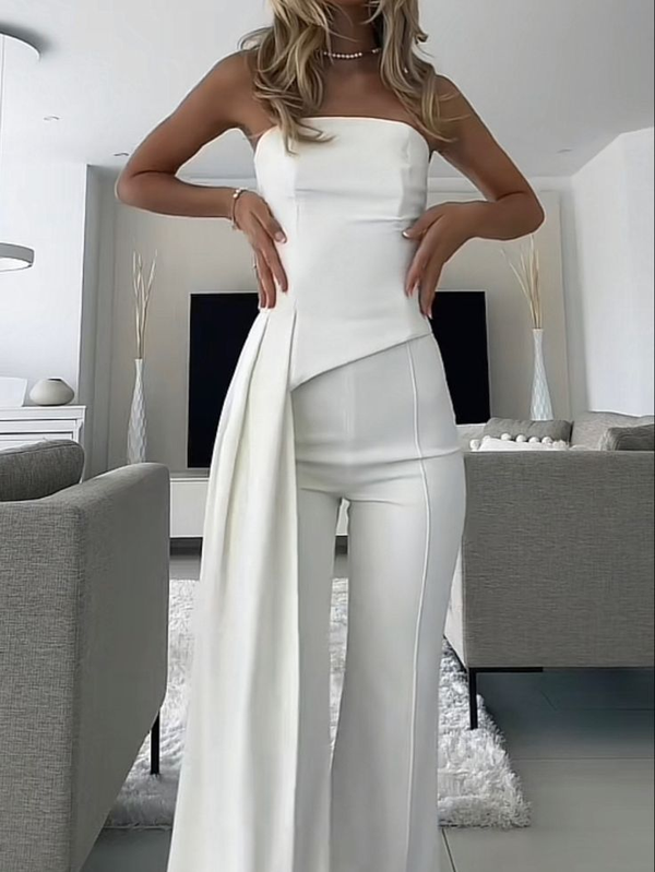 Koscy Chic Strapless White Women's Party Jump Suit