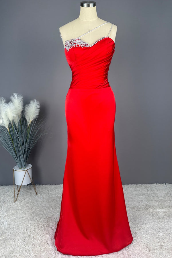 Red Prom Dress with Sweetheart Neckline Sleeveless and Beadings