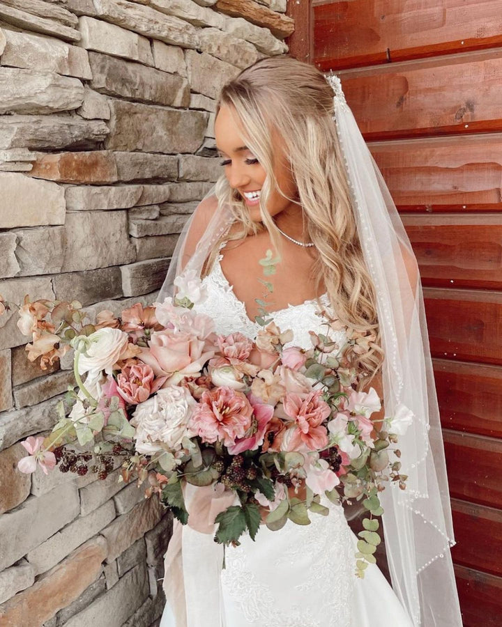 Bmbride V-neck Appliques Lace Floor-length Mermaid Wedding Dress