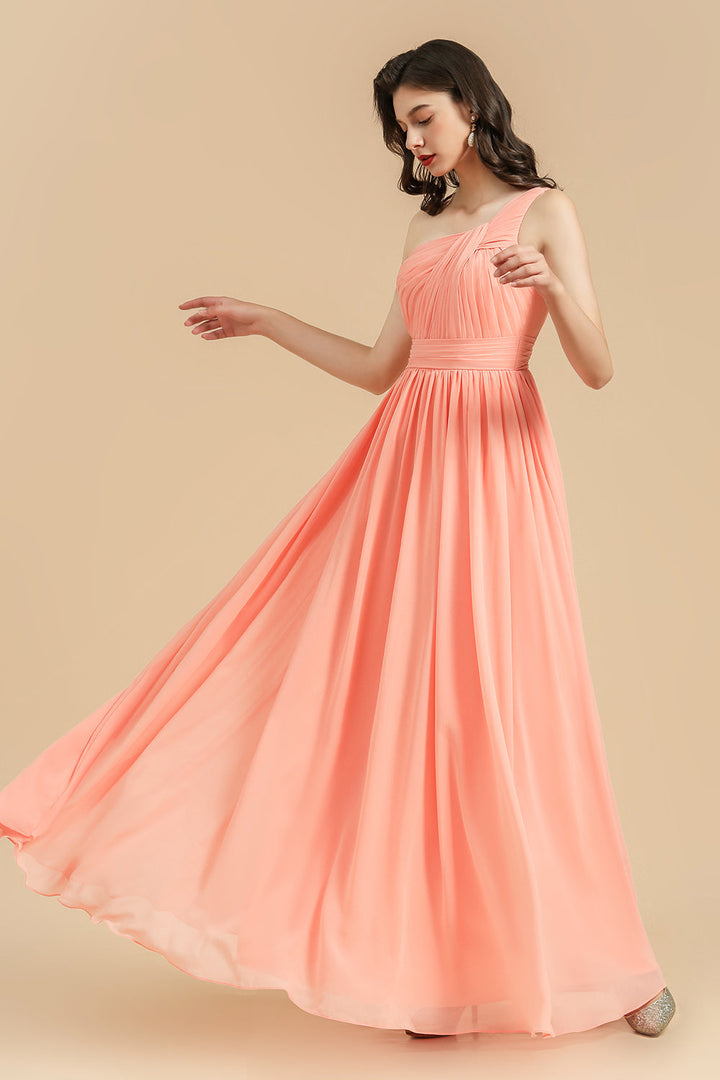 coral one shoulder bridesmaid dresses Asymmetrical One Shoulder Chiffon Bridesmaid Dress Short Coral Red Dre   DaisyFormals-Bridesmaid and Formal Dresses in 59+ Colors