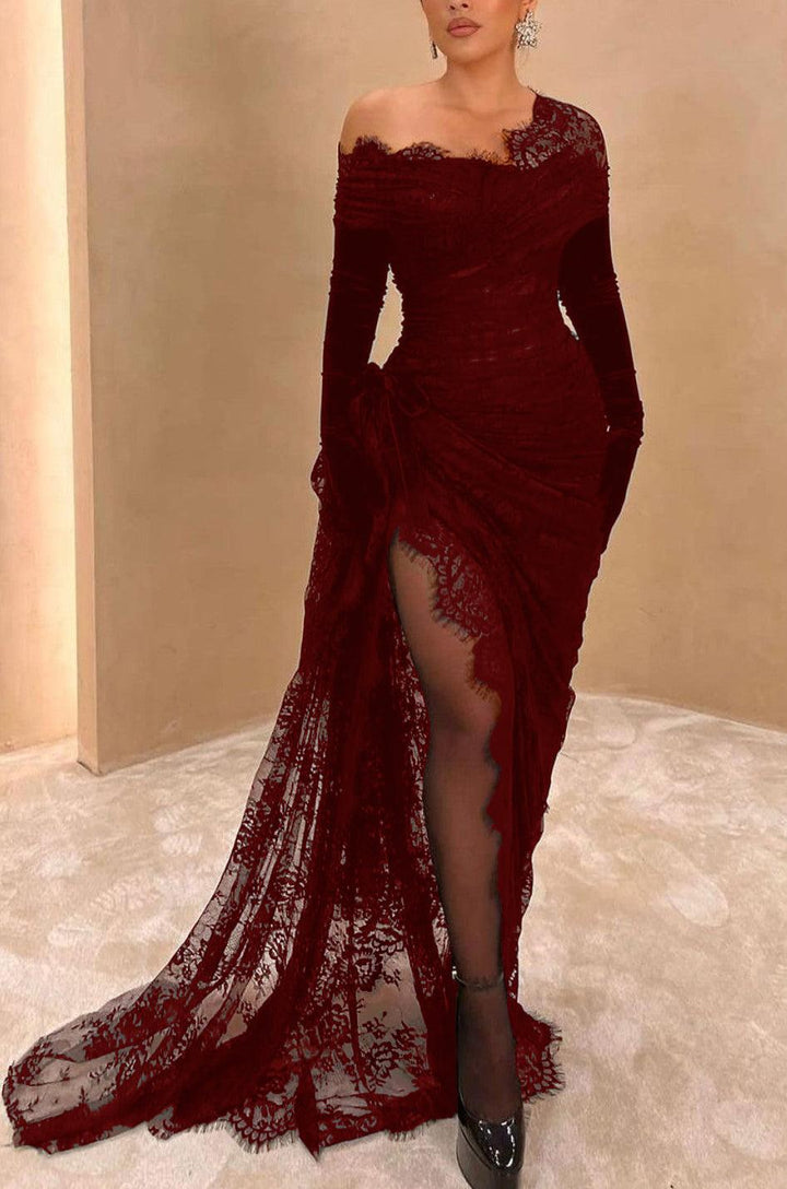red with black lace prom dresses Long Sheath Sweetheart Black and Red Evening Dress daisystyledress