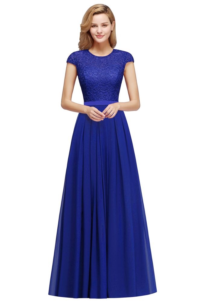 Elegant Cap Sleeves ALine Evening Swing Dress Navy Blue Long Party Dre Elegant Cap Sleeves ALine Evening Swing Dress Navy Blue Long Party Dre