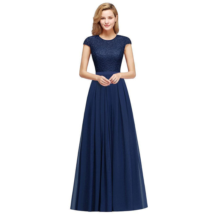 Elegant Cap Sleeves ALine Evening Swing Dress Navy Blue Long Party Dre Elegant Cap Sleeves ALine Evening Swing Dress Navy Blue Long Party Dre