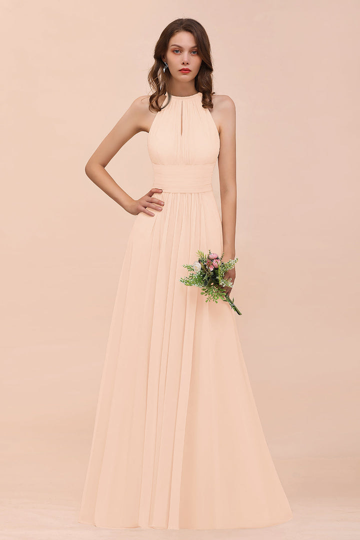 inexpensive bridesmaid dresses online Elegant Chiffon Jewel Ruffle Champagne Affordable neck Material Color:Green Navy Airy Smocked Maxi Dress SREN_Women