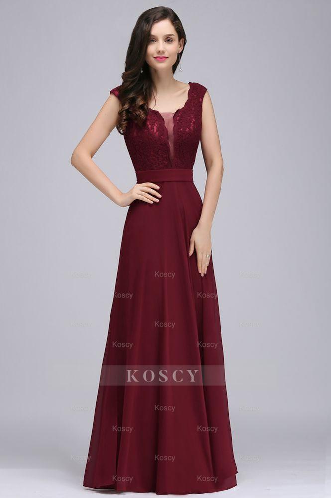 affordable floor length dresses Elegant Floor-length Lace A-line Burgundy Formal Dress