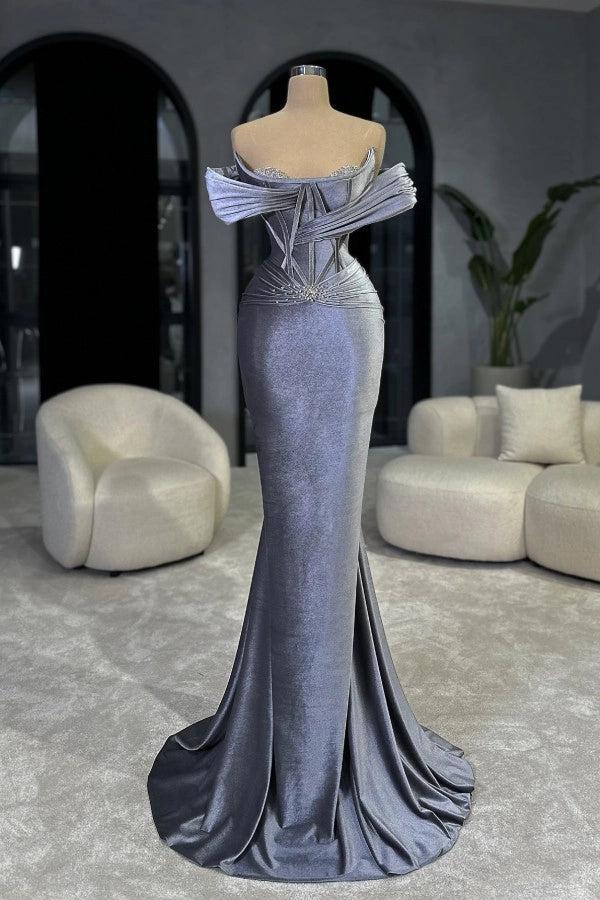 lavender grey prom dress Purple Grey Tulle Dusty Long Prom Dress Off Shoulder with Sequins - $123.9768 #MX16024