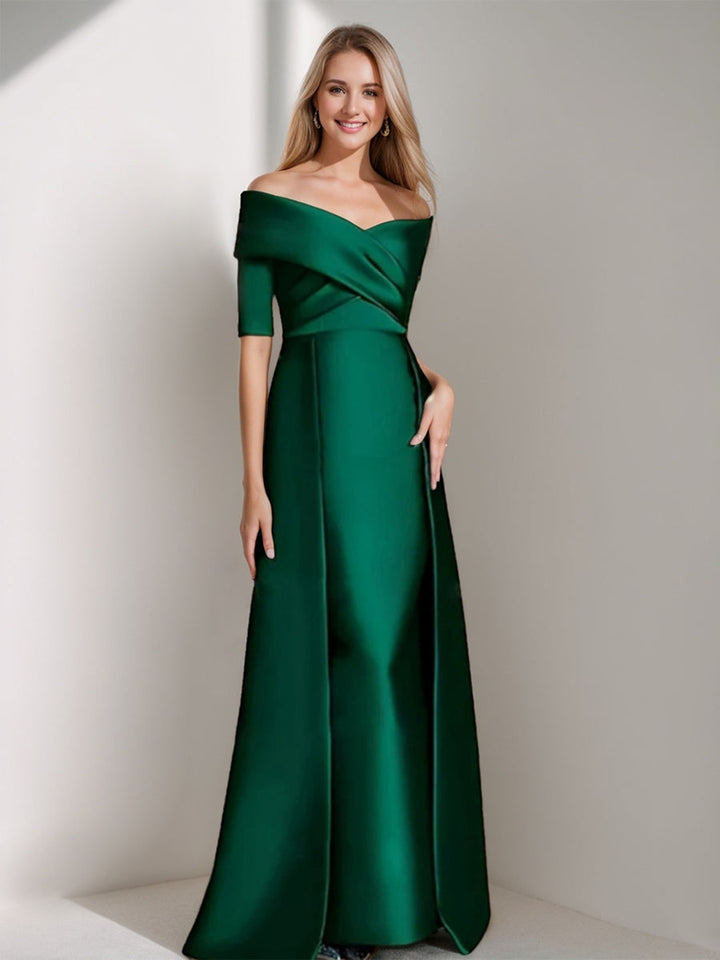 Elegant Off-the-Shoulder Mother of the Bride Dress with 1/2 Sleeves in A-Line/ Elegant Off-the-Shoulder Mother of the Bride Dress with 1/2 Sleeves in A-Line/