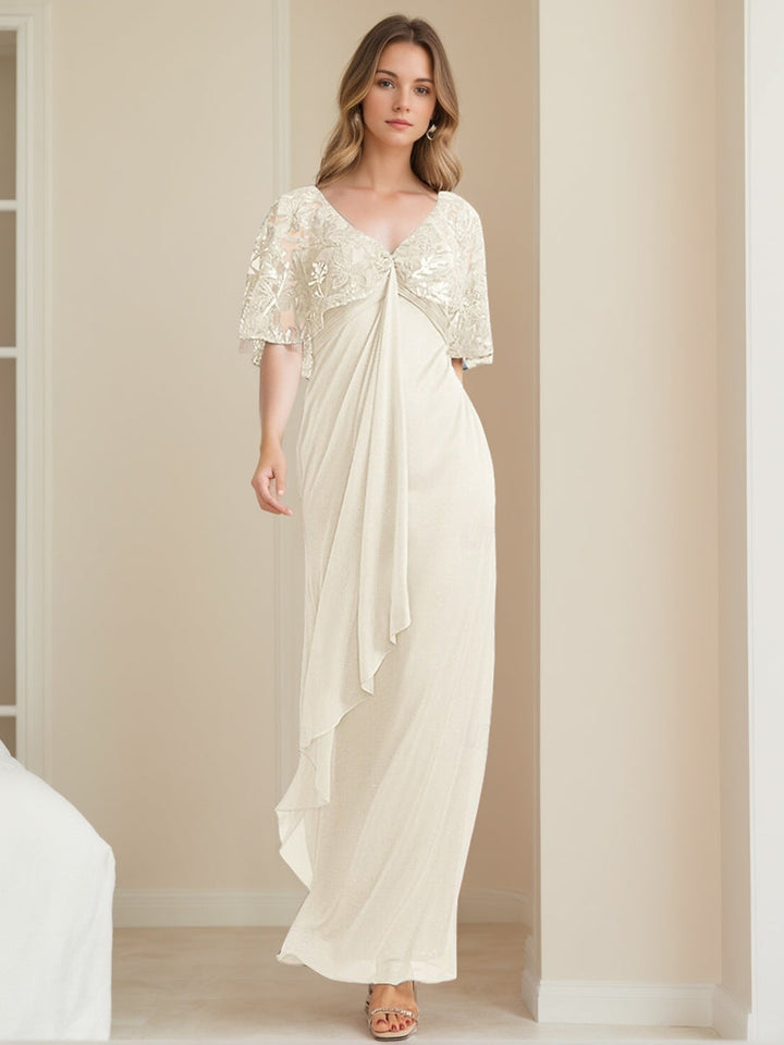 Elegant V-Neck A-Line Mother of the Bride Dress with Appliques Ankle-Length