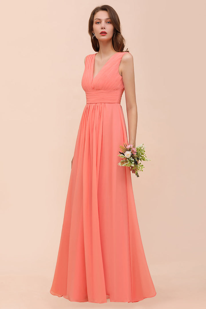 elegant coral bridesmaid dresses Elegant V-Neck Ruffle Coral Chiffon Affordable Bridesmaid dresses