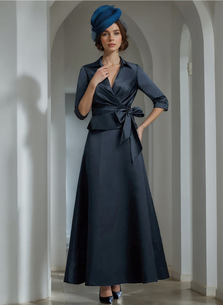 Elegant V-Neck Satin A-Line Mother of the Bride Ankle-Length Dress Elegant V-Neck Satin A-Line Mother of the Bride Ankle-Length Dress