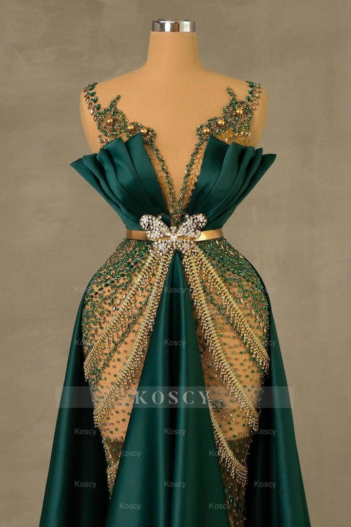 Emerald Green Mermaid Prom Dress - Spaghetti Strap Sleeveless Long