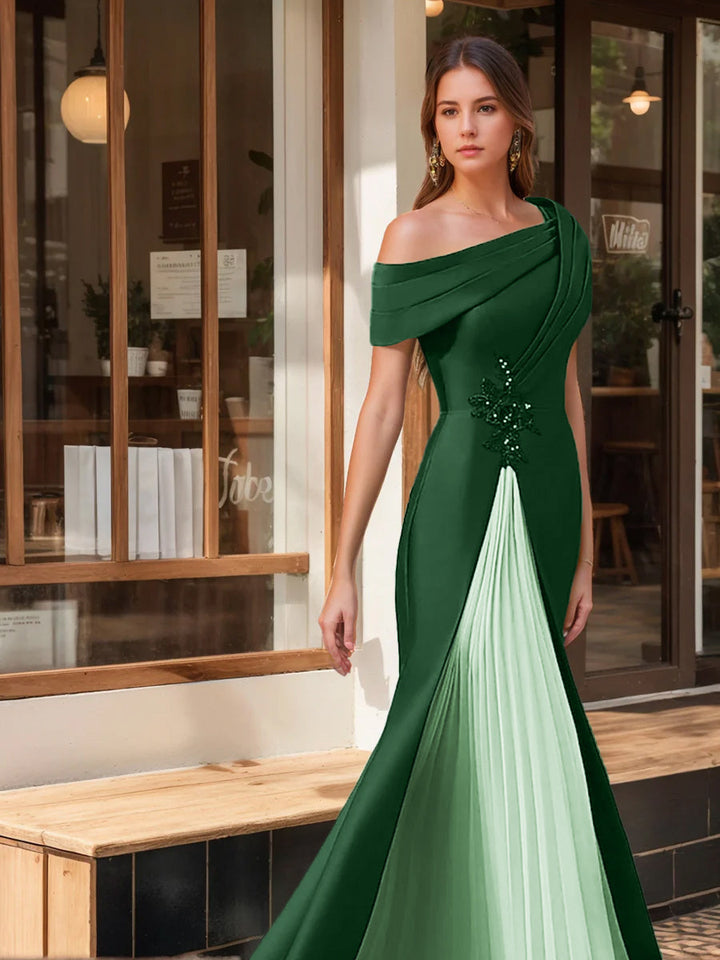 Evening Dresses with Ruffles & Appliques in Trumpet/Mermaid Style and Short One-Shoulder Sleeves Evening Dresses with Ruffles & Appliques in Trumpet/Mermaid Style and Short One-Shoulder Sleeves