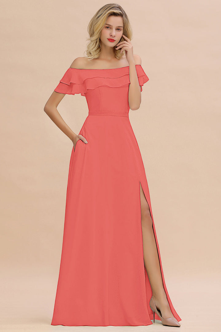 coral green bridesmaid dresses Exquisite Off-the-shoulder Slit Mint With Pockets Booking Type:4 Day How To Style: 90's length gown drapes beautifully launch: ss25-feb