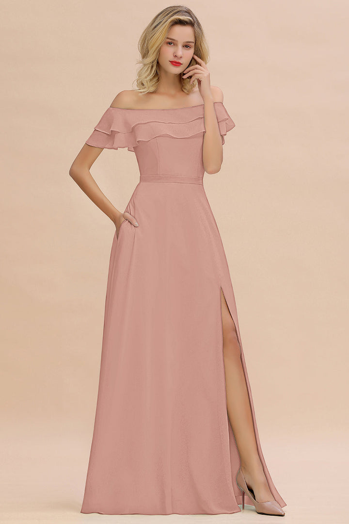 mint green off the shoulder bridesmaid dress Mint Green Chiffon Bridesmaid Dress A-Line Floor-Length