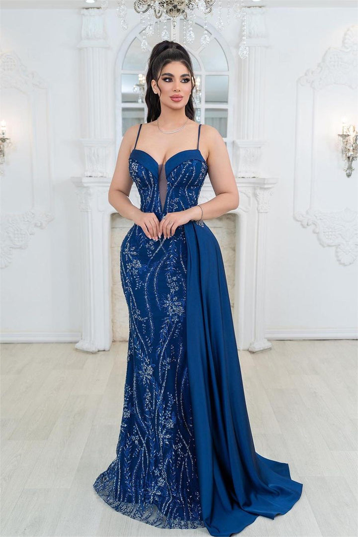 sachin and babi light blue dress Sequins Lace White Mermaid Long Prom Dress Embroidery With Long Sleeve