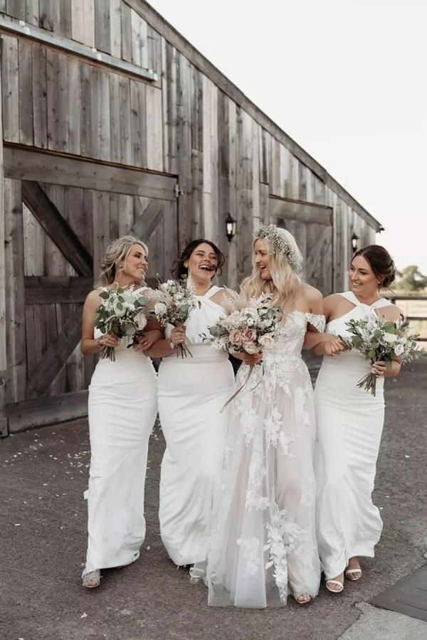 Bmbride Long A-line off the shoulder Tulle Floral Lace Wedding Dress