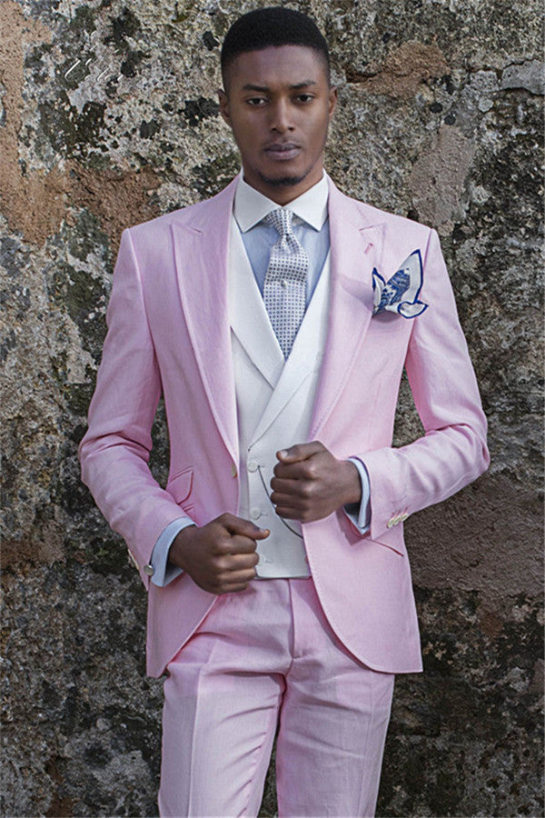 Koscy Pink Wedding Suit with Notch Lapel - Groom Tuxedo for Men