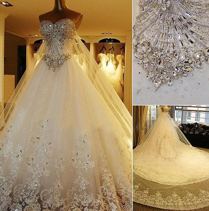 Bmbride Elegant Wedding Dress with A Line Sweetheart Appliques and Crystal Beading