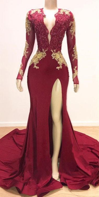 Mermaid Evening Dress with Long Sleeves and Lace Appliques