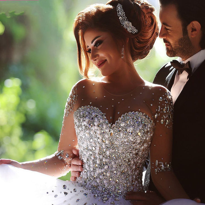 Bmbride Ball Gown Wedding Dress with Long Sleeves Crystals and Beading