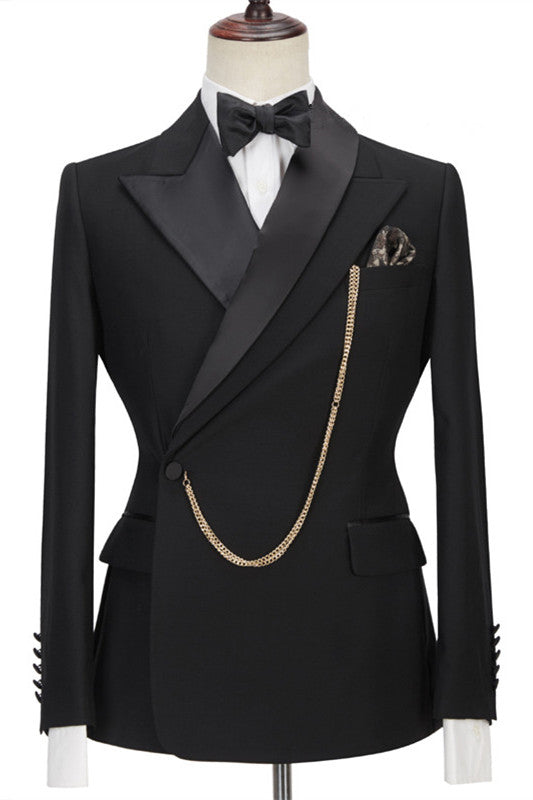 Koscy Fashionable Black Wedding Suit for Groom with Peaked Lapel