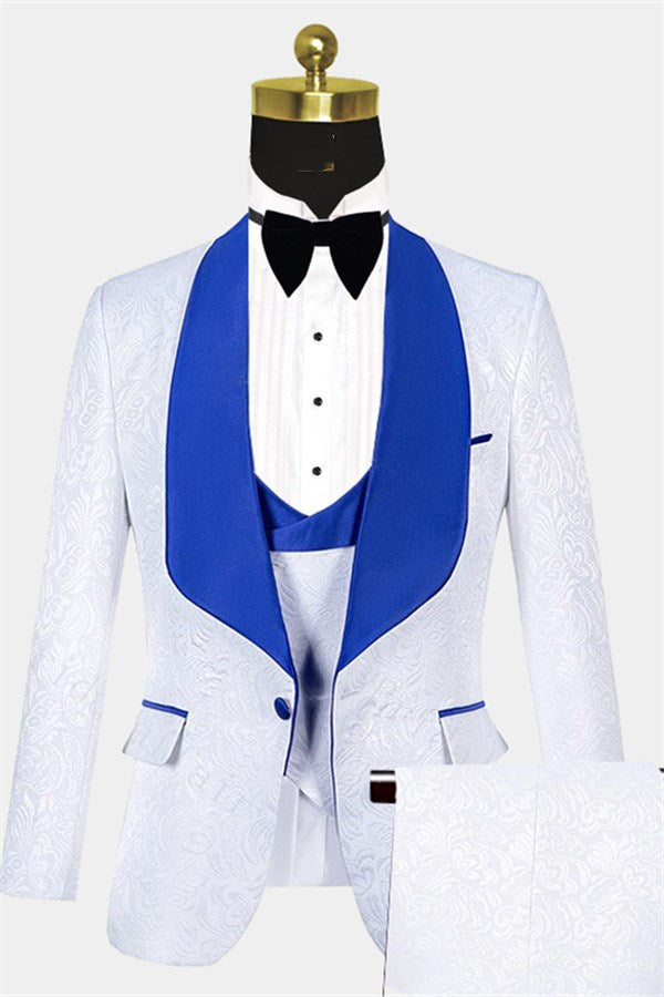 Koscy Blue Jacquard Tuxedo Suit with Shawl Lapel - Fashionable for Groom