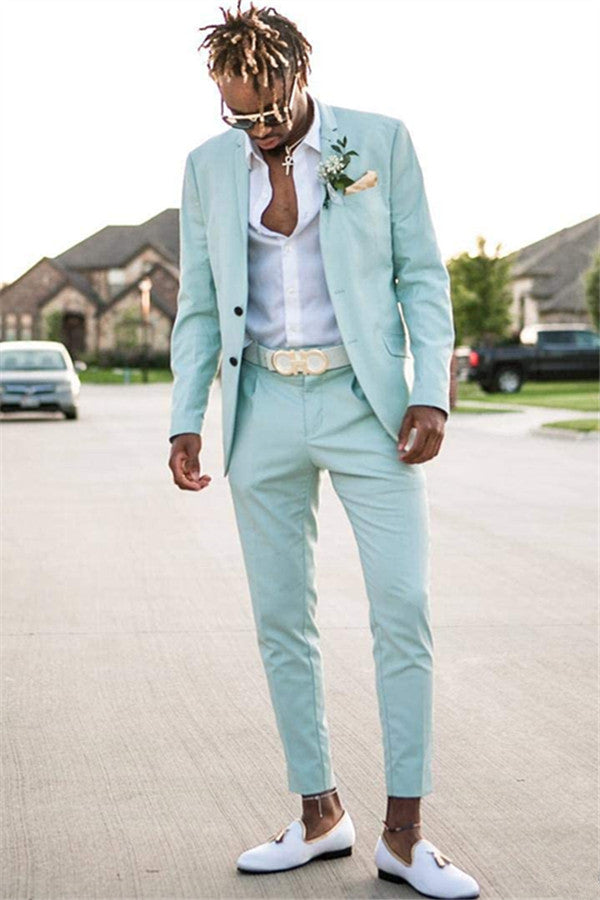 Koscy Elegant Mint Green David Beckham-Inspired Two-Piece Wedding Suit