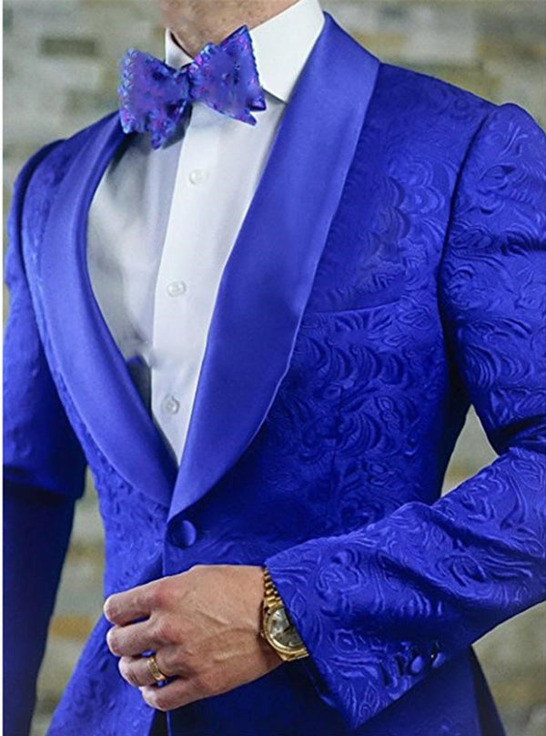 Koscy Royal Blue Two Pieces Jacquard Shawl Lapel Wedding Blazer