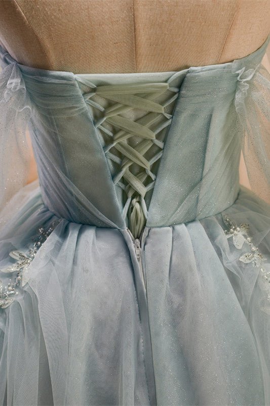 Koscy Fairy-tale Tulle Beaded Off-the-Shoulder Lace-Up Back A-Line Party Dress