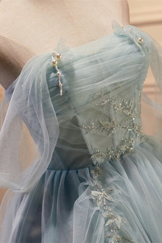 Koscy Fairy-tale Tulle Beaded Off-the-Shoulder Lace-Up Back A-Line Party Dress