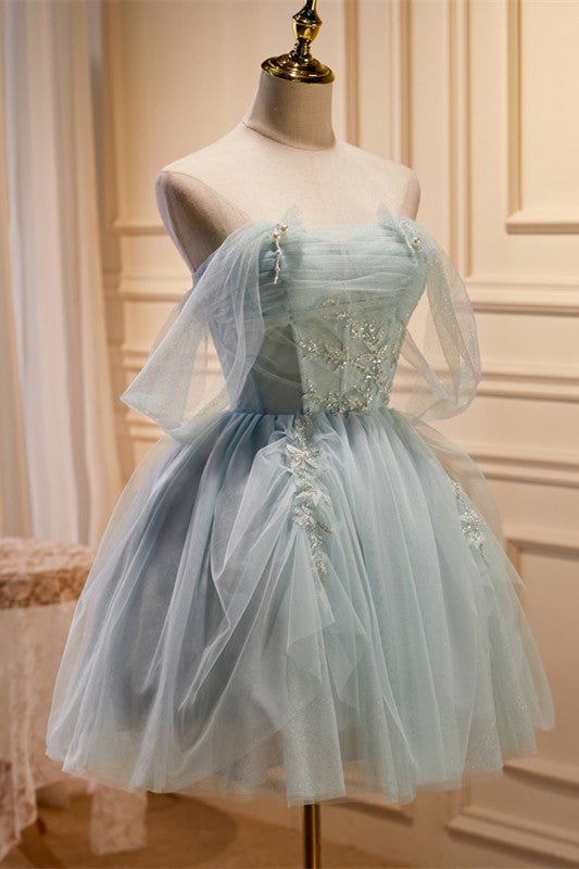 Koscy Fairy-tale Tulle Beaded Off-the-Shoulder Lace-Up Back A-Line Party Dress