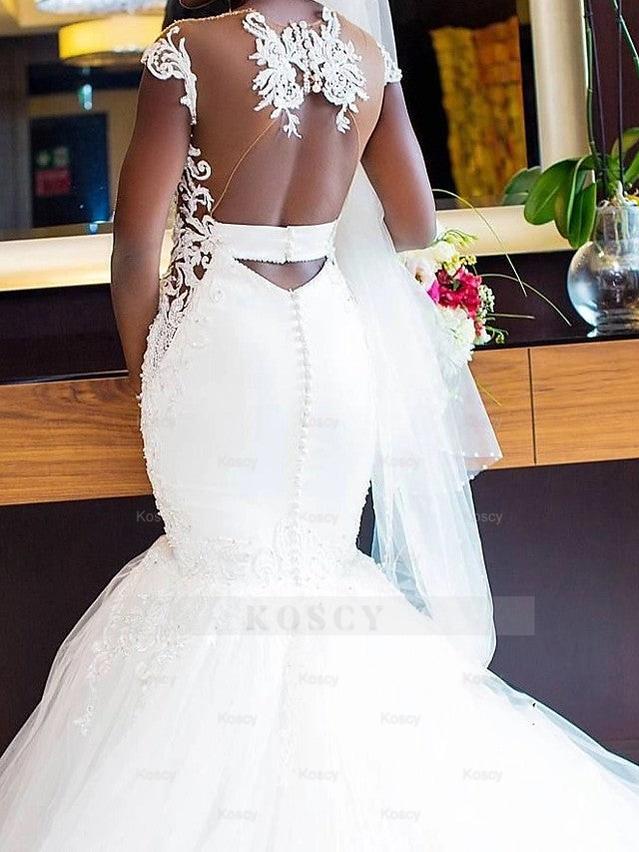 chinese dress ladies Trumpet-Mermaid Court Train Lace Tulle Wedding Dress COCOMELODY CW3148, 45 Days / As Picture:Ivory/Sand / US2-UK4-EUR32 main image 0