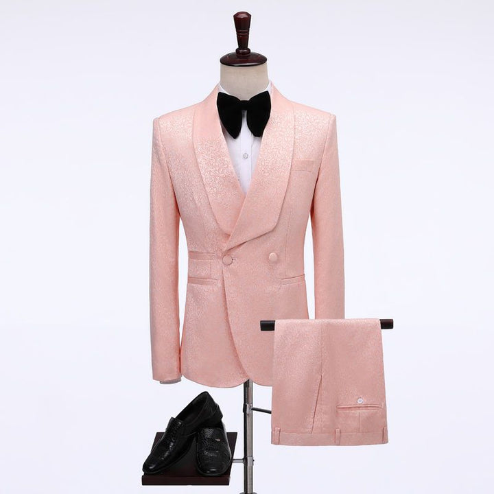 Koscy Pink Jacquard Double-Breasted Shawl Lapel Wedding Suit