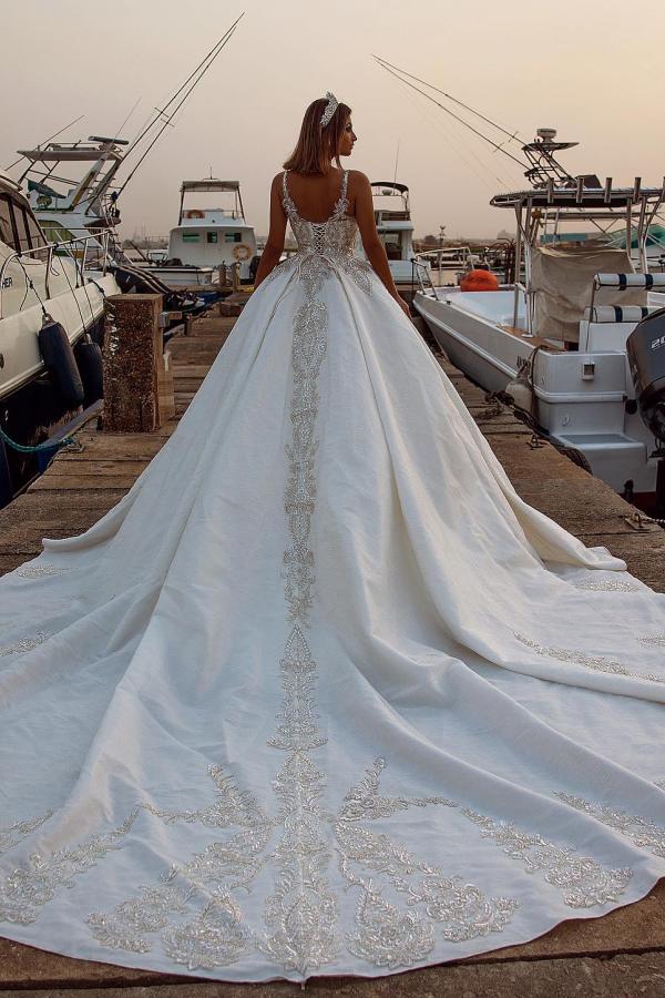 Bmbride Long Ball Gown Wedding Dress with Sweetheart Glitter Sequins and Sweep Train