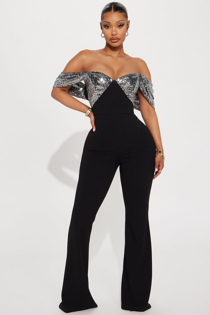 Koscy Gorgeous Sweetheart Off-the-Shoulder Sequins Party Jump Suit
