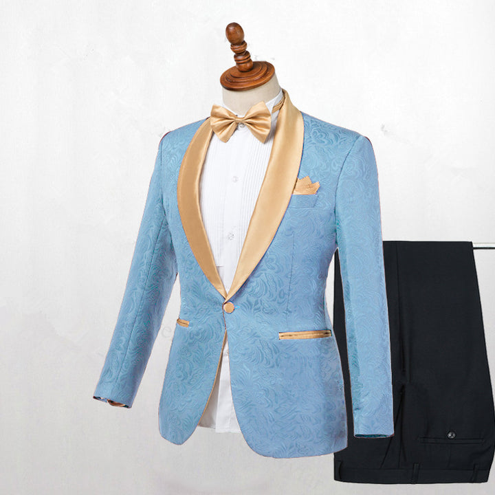 Koscy Blue Shawl Lapel One-Button Wedding Suit for Men’s Parties
