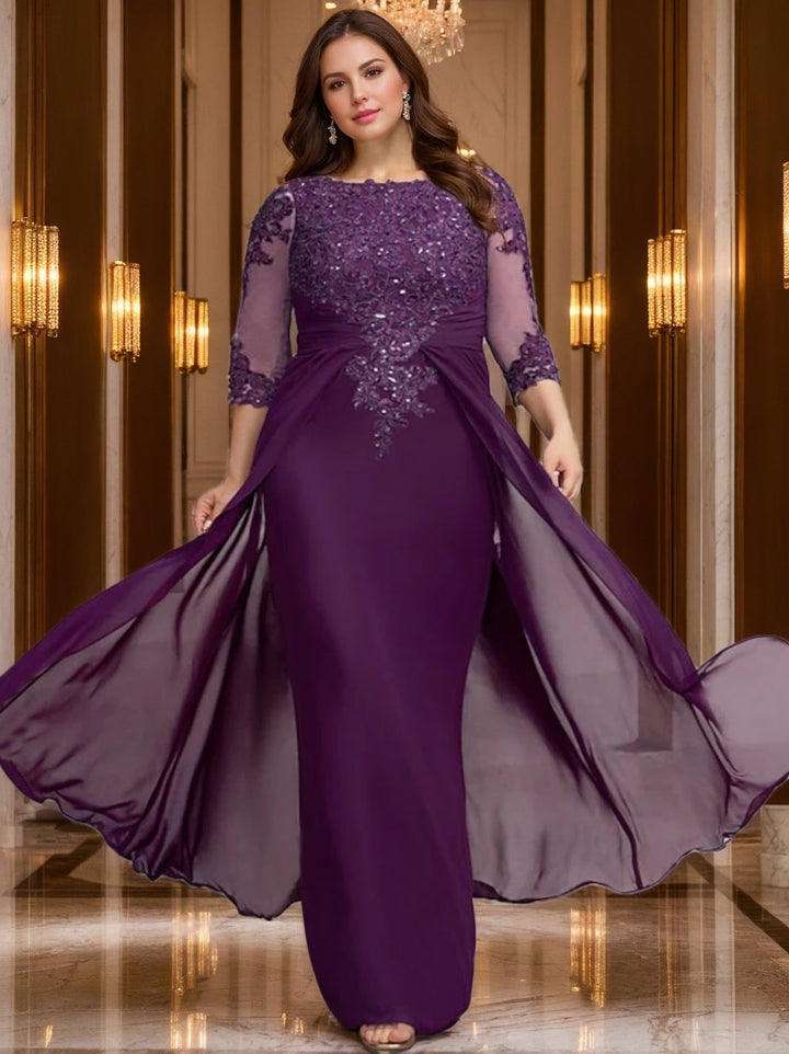 Floor-Length A-Line Mother of The Bride Dress with Jewel Neckline