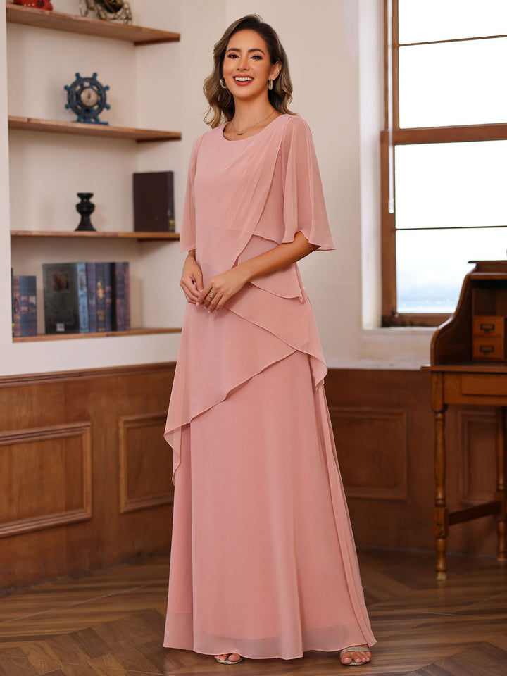 a line princess scoop neck dress Floor-Length A-Line Gown with and Ruffled Half Sleeves Size:Pre-Order 8 Lavetir Australia sells a modest dresses KissProm A-Line V-Neck Long