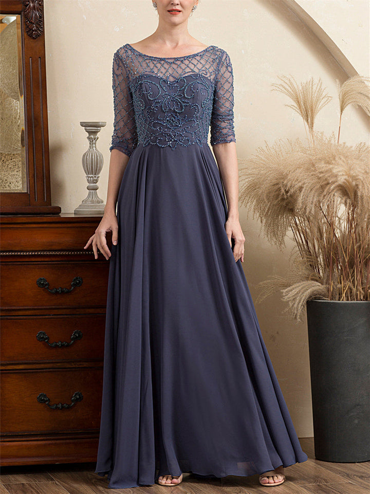 silver beaded mother of the bride dresses Ivonne D ID802 Beaded Sequin Long Formal Lace Evening Dress main image 1