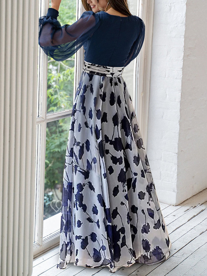 blue and white floral mother of the bride dress Zapaka Women Blue Floral Mother of the Bride Dress with Flared Sleeves Sheath Wedding Guest Dress, Blue / US20W