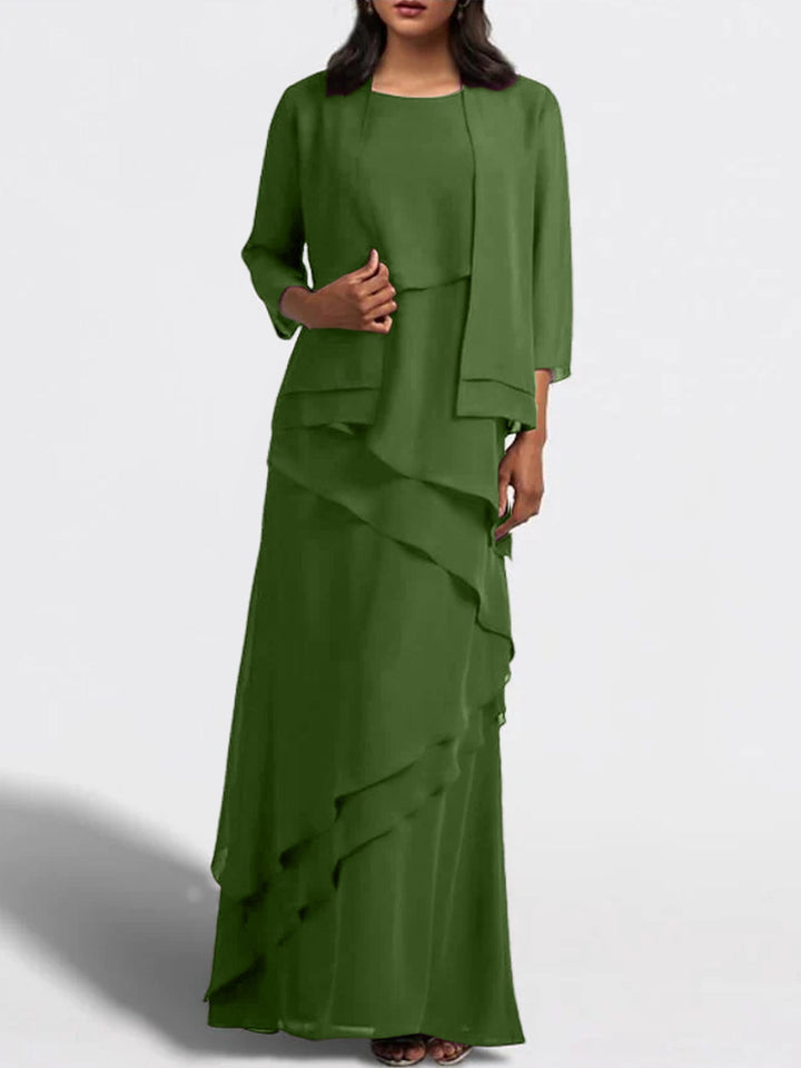 green sheath dress with jacket Floor-Length Mother of the Bride Matching PM25241